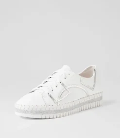 Mando White Silver Crush Leather Sneakers