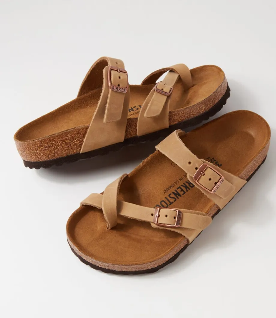 Mayari Tobacco Brown Oiled Leather Slides