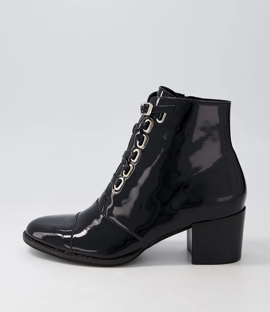 Mclain Black Patent Leather Lace Up Boots