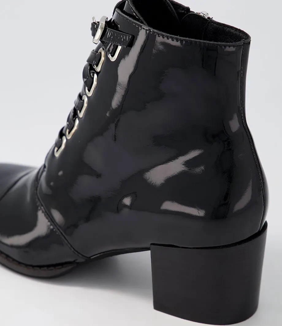 Mclain Black Patent Leather Lace Up Boots