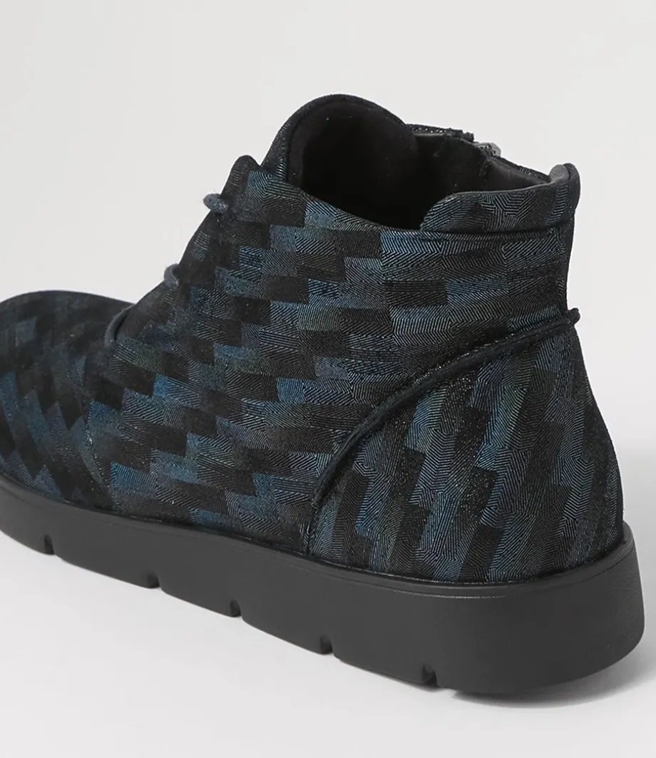 Melbourne W Blue Tetris Leather Lace Up Boots
