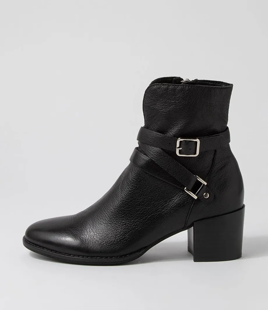 Melvine Black Leather Ankle Boots