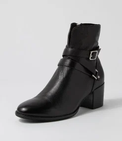 Melvine Black Leather Ankle Boots