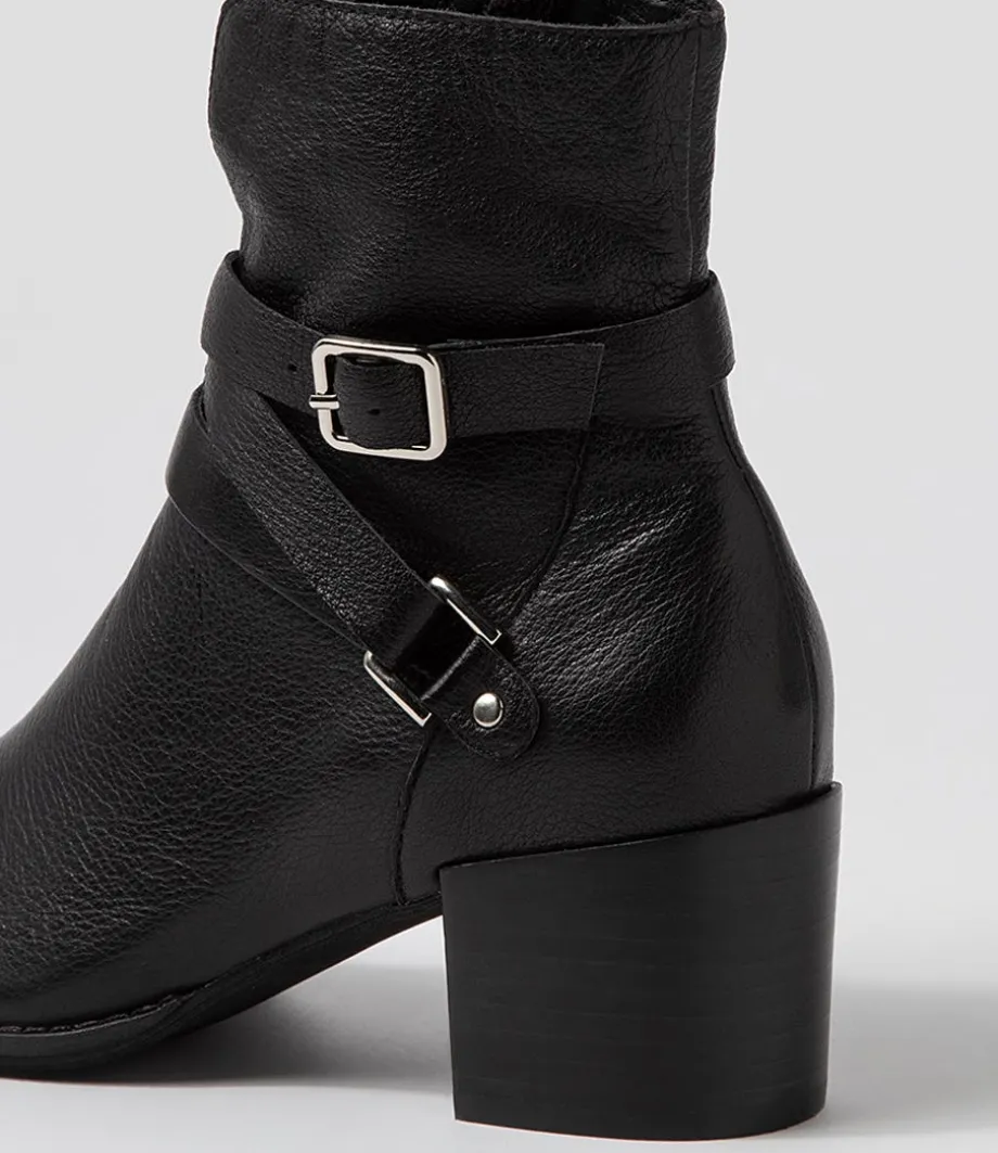 Melvine Black Leather Ankle Boots