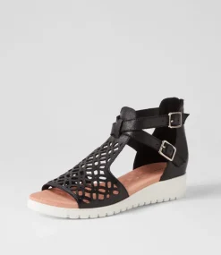 Minos Black White Leather Sandals