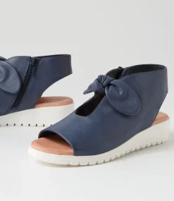 Moneka Navy White Leather Sandals