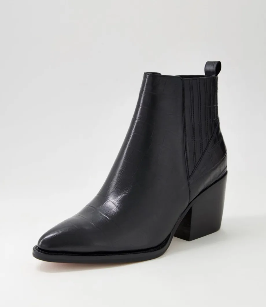 Morene Black Croc Leather Chelsea Boots