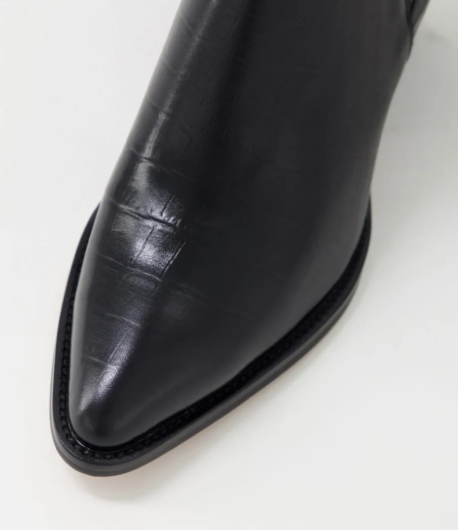 Morene Black Croc Leather Chelsea Boots