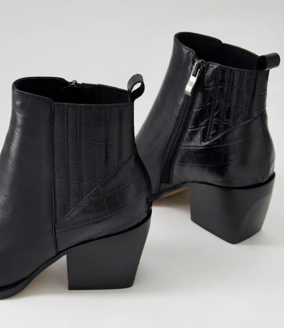 Morene Black Croc Leather Chelsea Boots