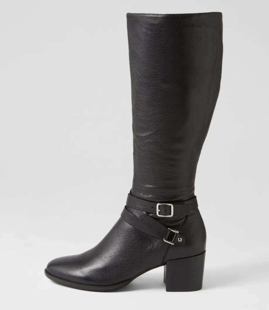 Morry Black Leather Knee High Boots
