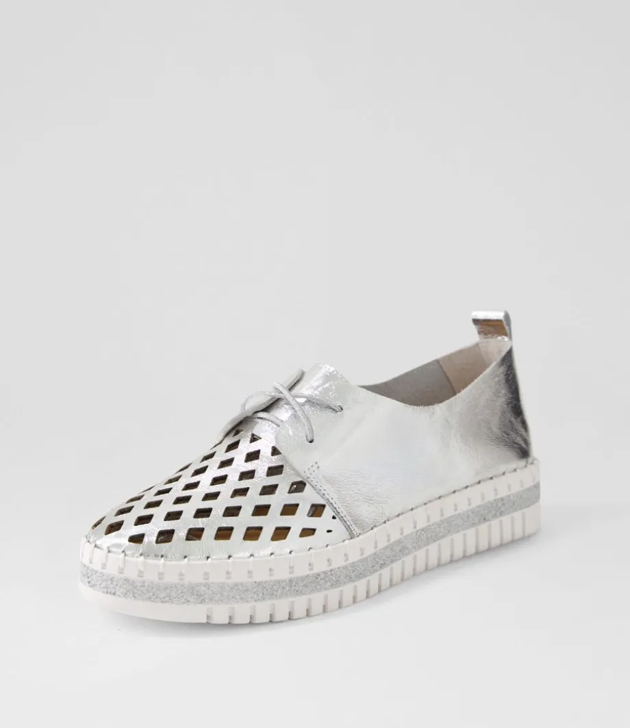 Mosi Silver White Crush Leather Sneakers