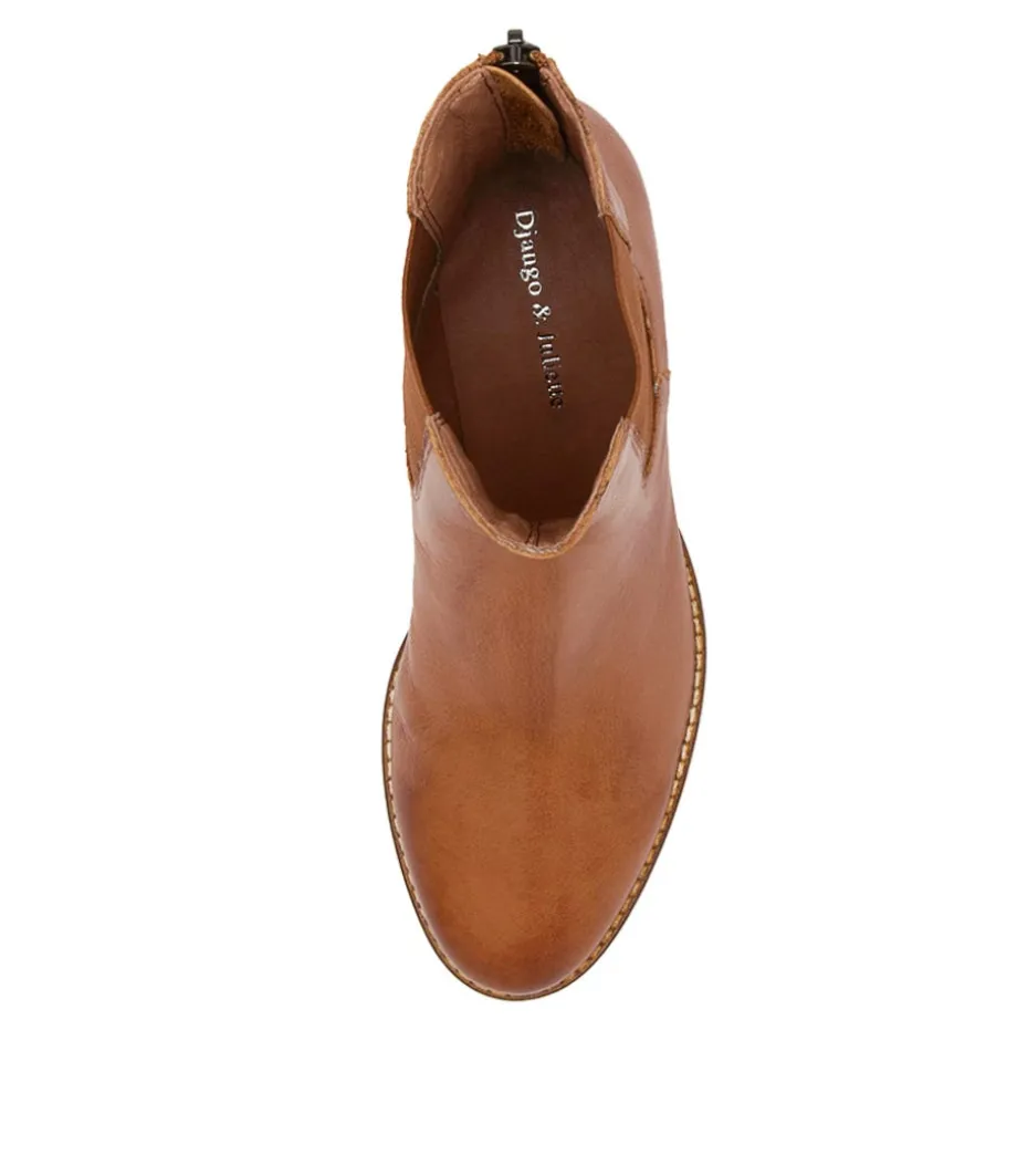Mycah Cognac Leather Ankle Boots
