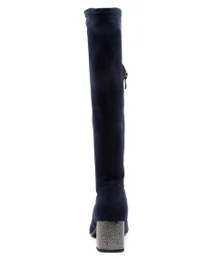 Nething Dj Navy Pewter Heel Stretch Microsuede