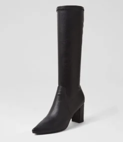 Norass Black Stretch Shrunken Knee High Boots