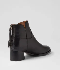 Nykia Black Leather Ankle Boots