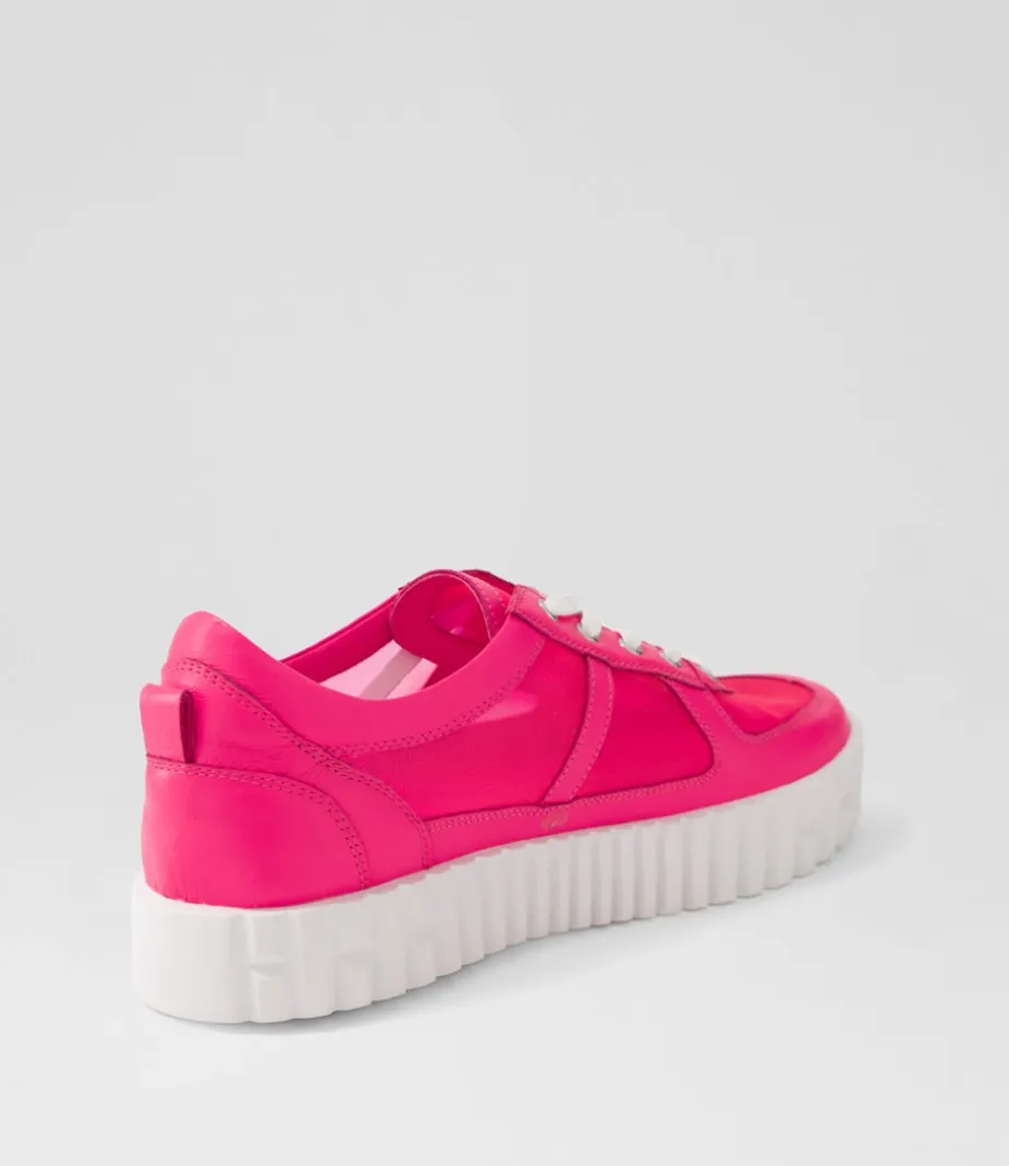 Obitta Hot Pink White Leather Mesh Sneakers