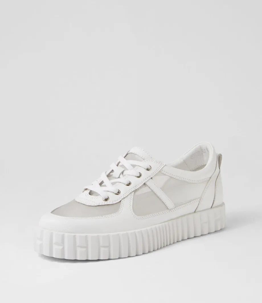 Obitta White Mesh Leather Sneakers