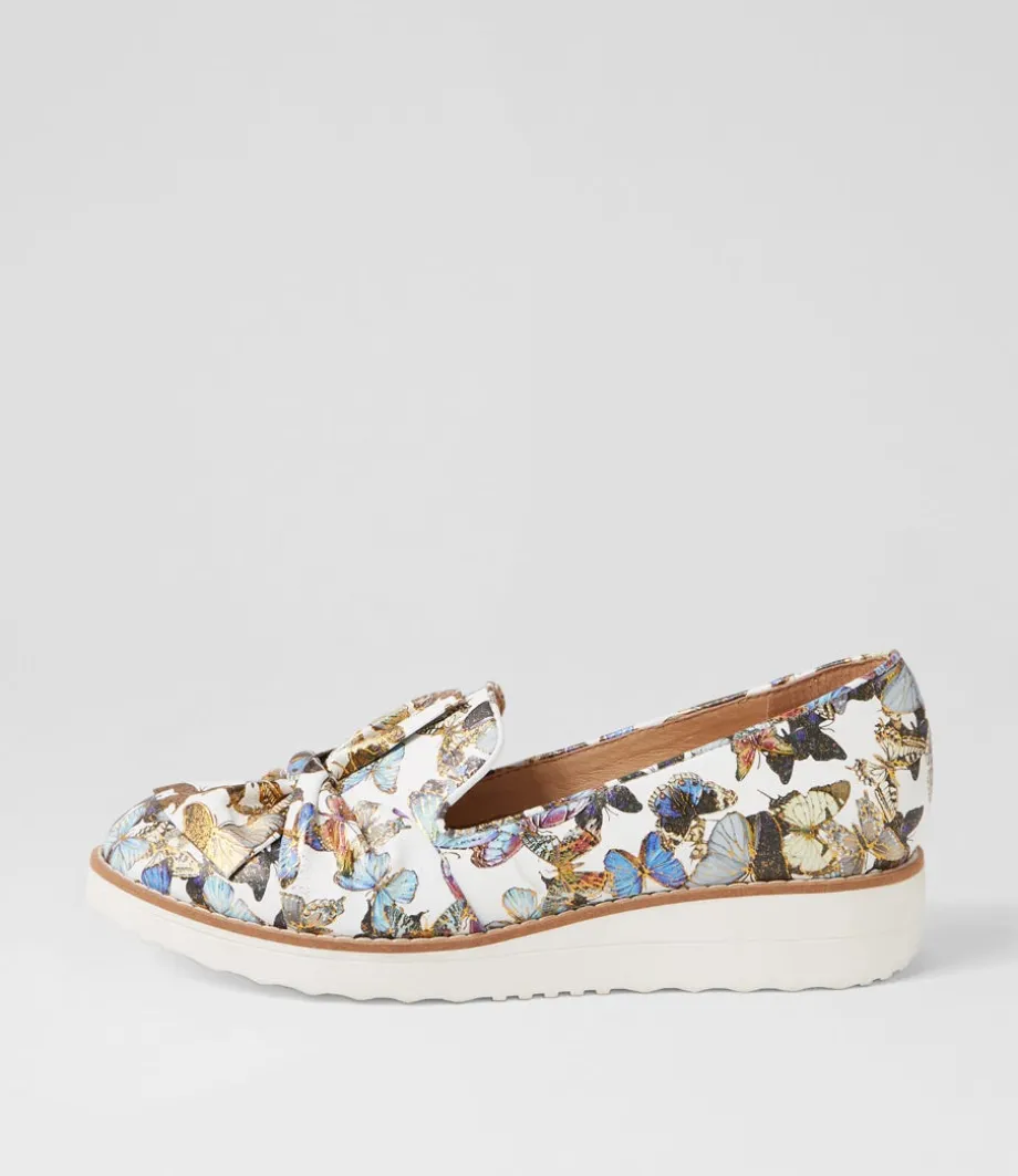 Oclem White Butterfly Leather Loafers