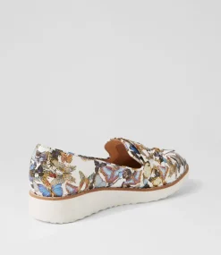 Oclem White Butterfly Leather Loafers