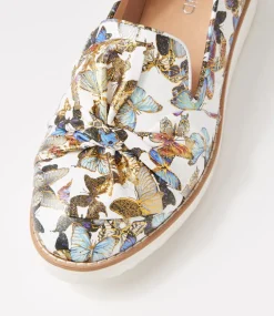 Oclem White Butterfly Leather Loafers