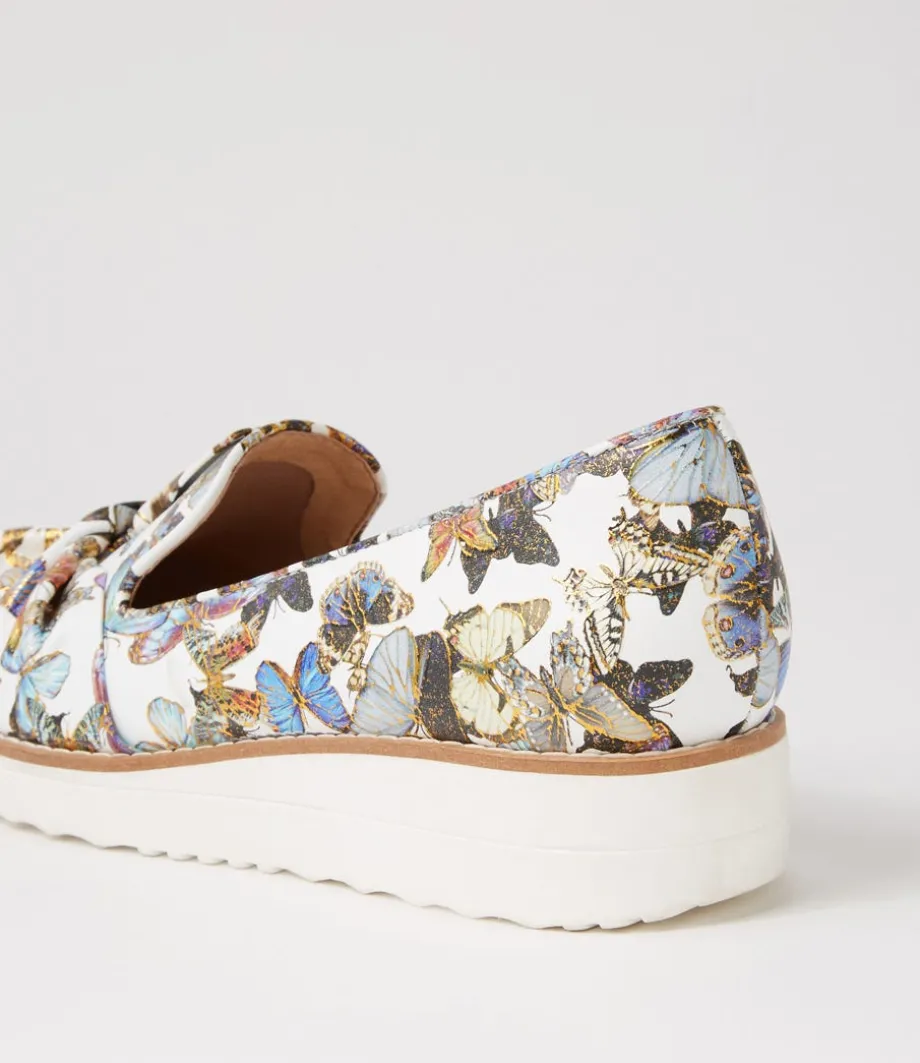 Oclem White Butterfly Leather Loafers