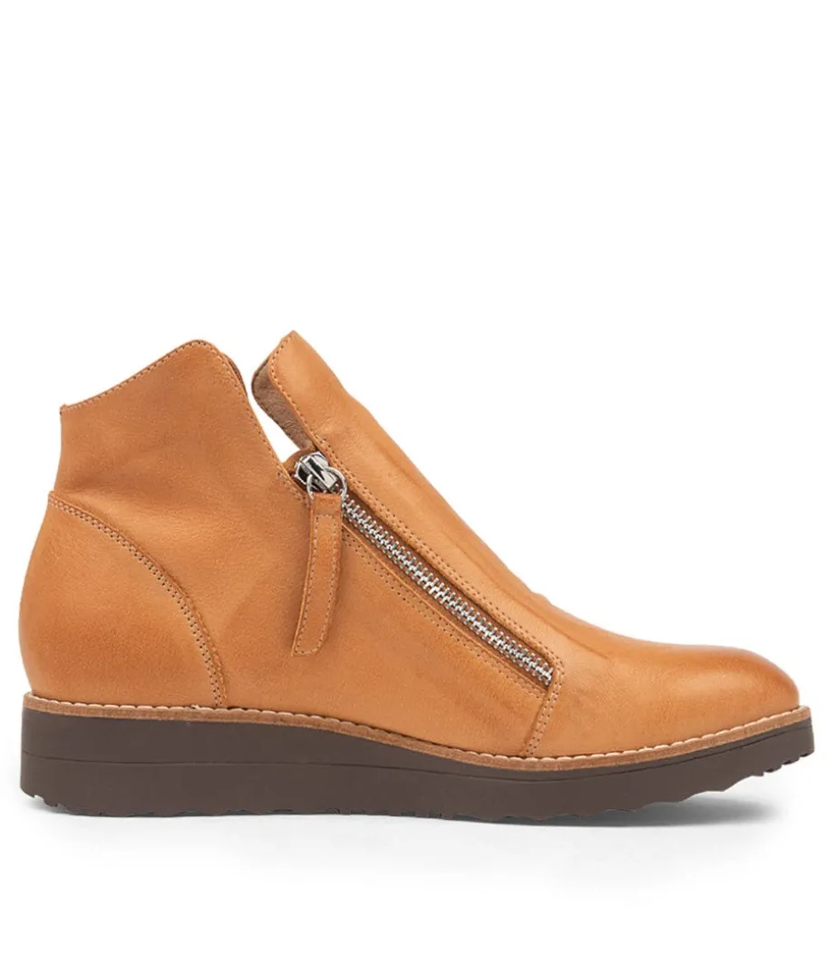 Ohmy Dark Tan Leather Wedge Boots Cs
