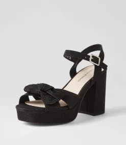 Omee Black Shine Fabric Sandals