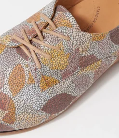 Oscar Xf Tan Leaf Multi Leather Lace Up Flats