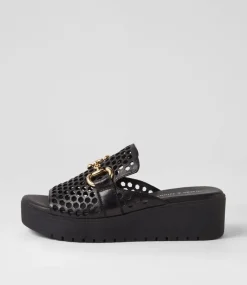Osteno Black Leather Slides