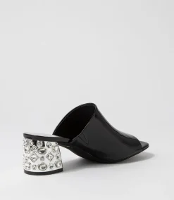 Pansie Black Patent Leather Mules