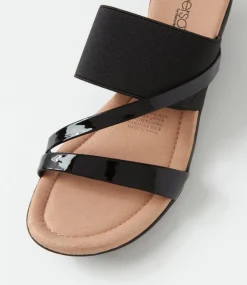 Paralee Black Patent Elastic Slides