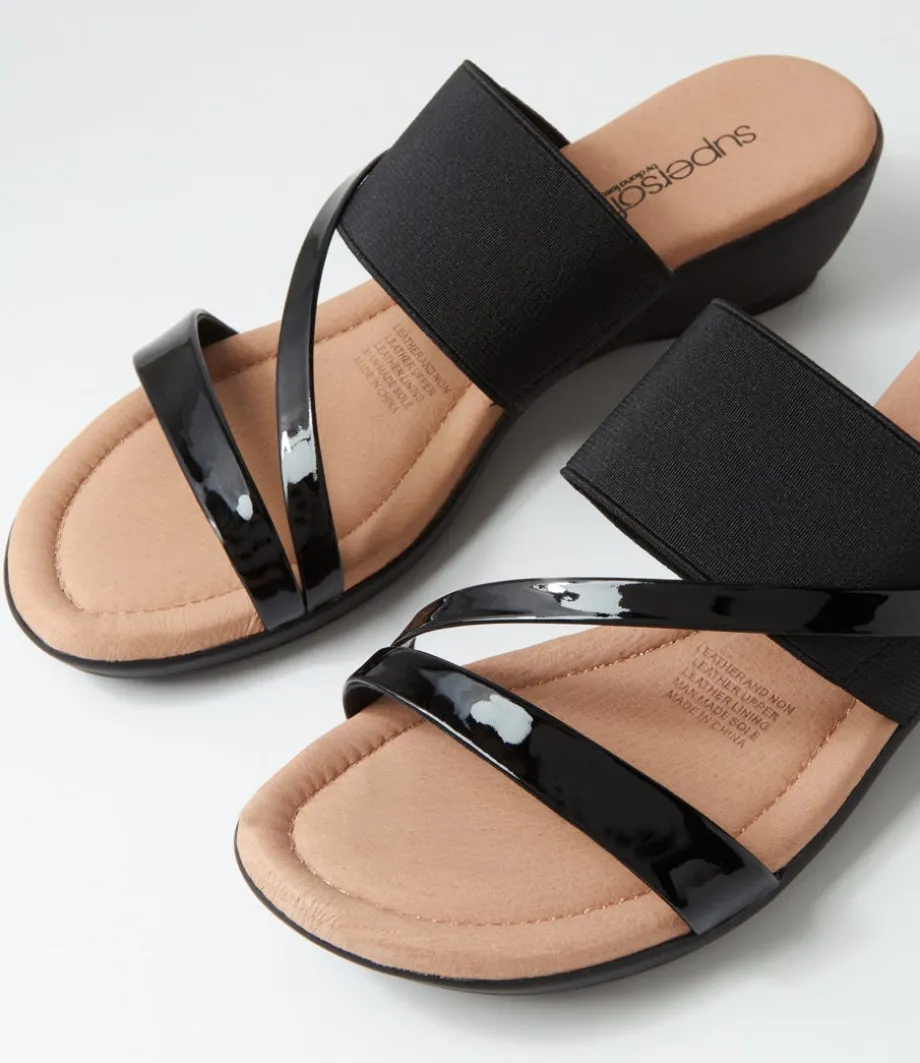 Paralee Black Patent Elastic Slides