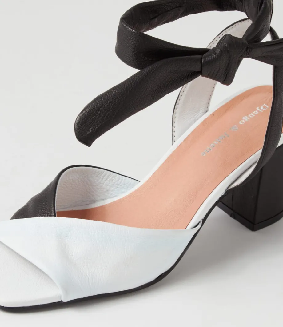 Pavoom White Black Leather Sandals