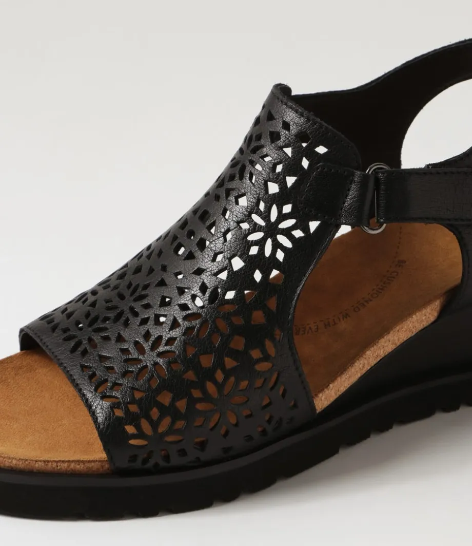 Perynn W Black Leather Sandals