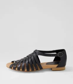 Pleva Black Leather Sandals