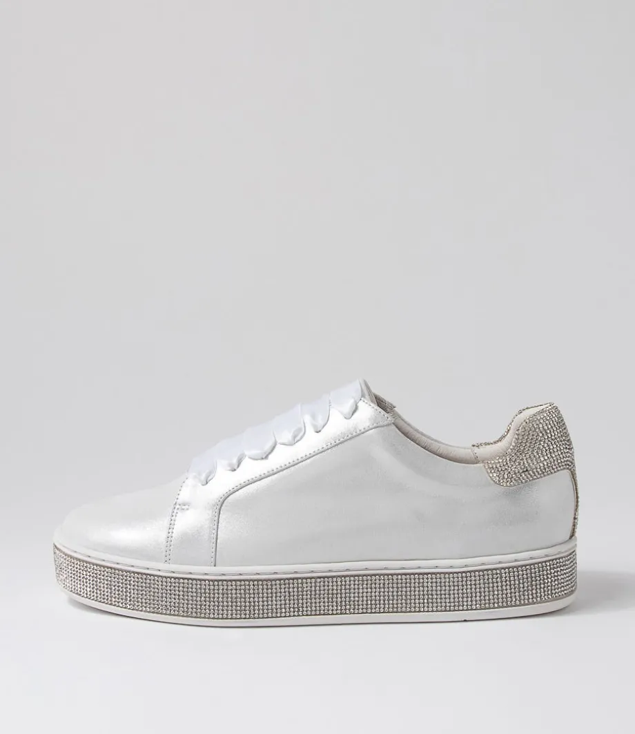 Pluma White Shimmer Silver Leather Jewels Sneakers