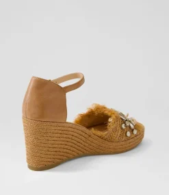 Purley Tan Synthetic Raffia Leather Sandals