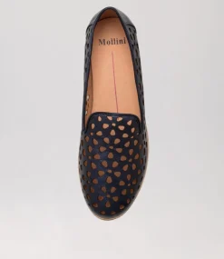 Quuets Navy Metallic Leather Loafers