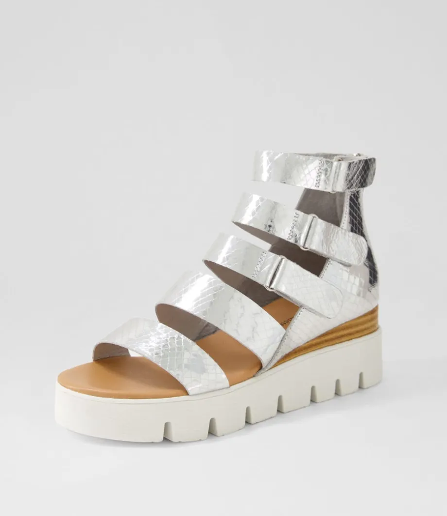 Raafe Silver White Mirror Leather Sandals