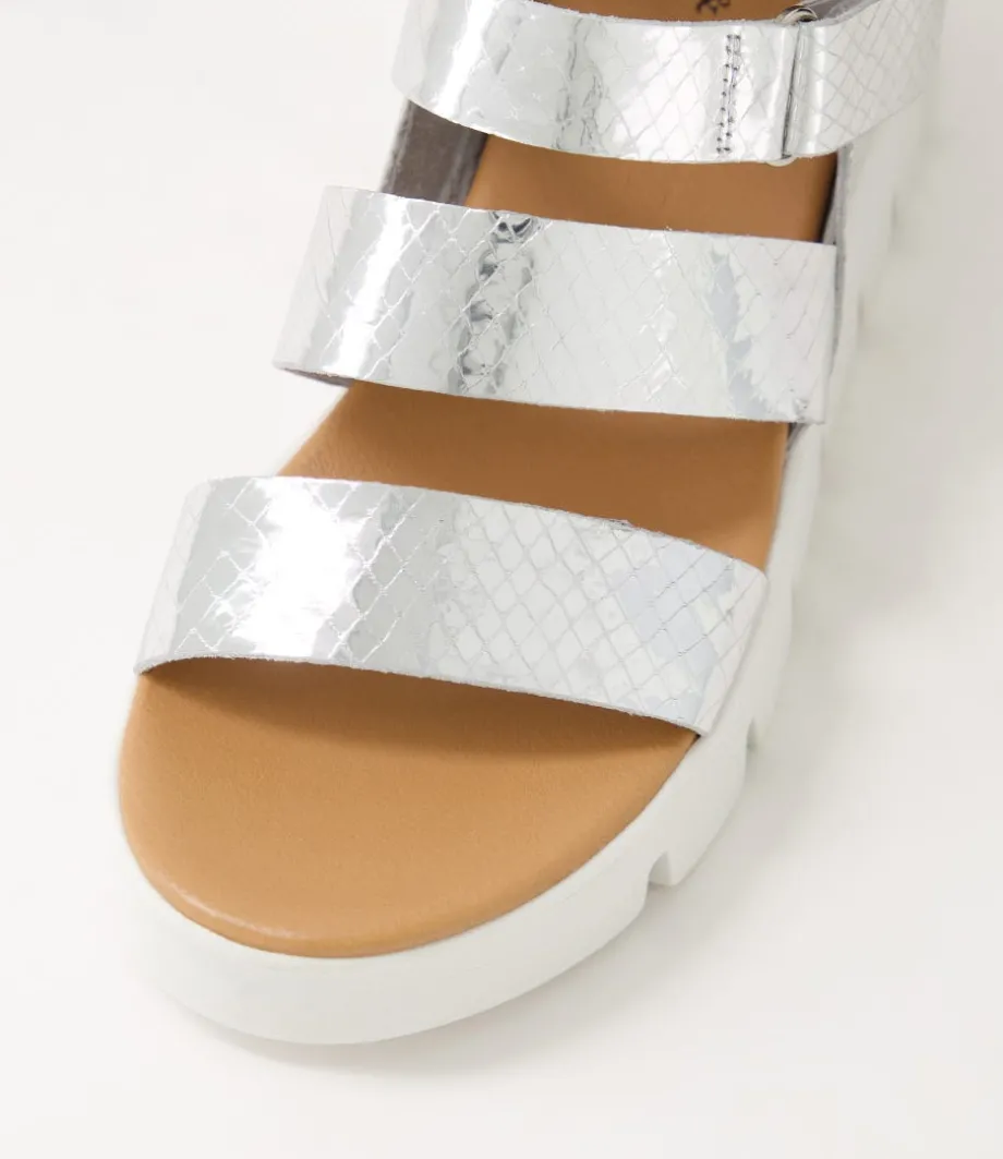 Raafe Silver White Mirror Leather Sandals