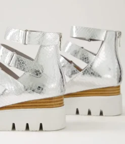 Raafe Silver White Mirror Leather Sandals