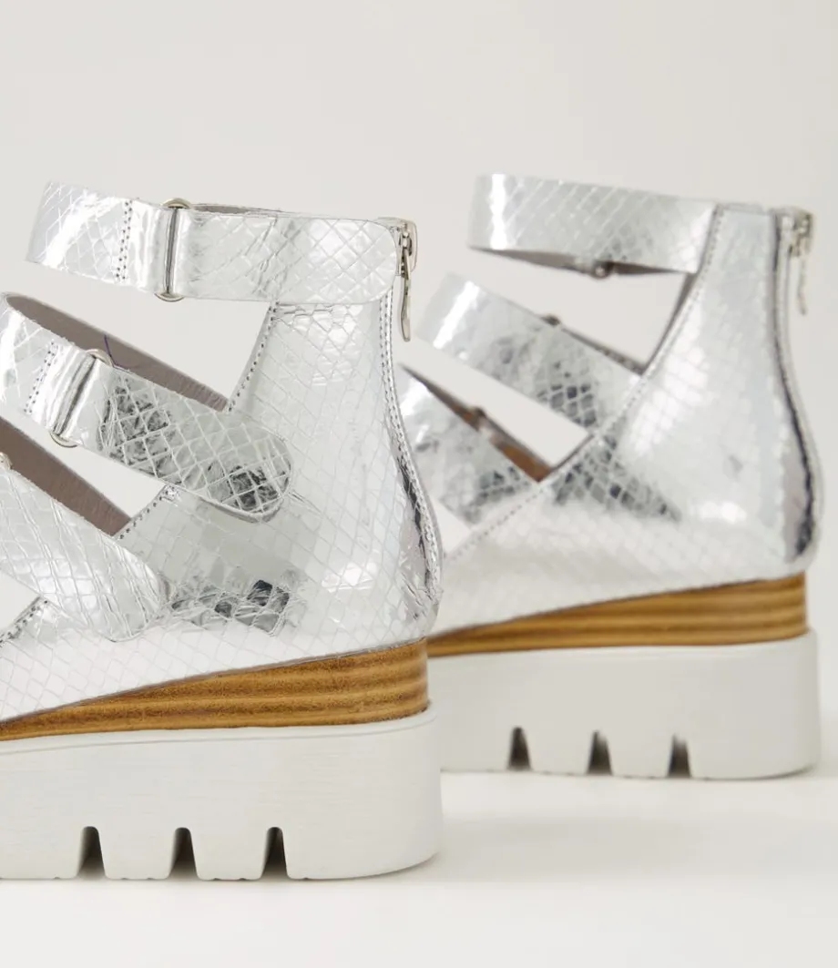 Raafe Silver White Mirror Leather Sandals