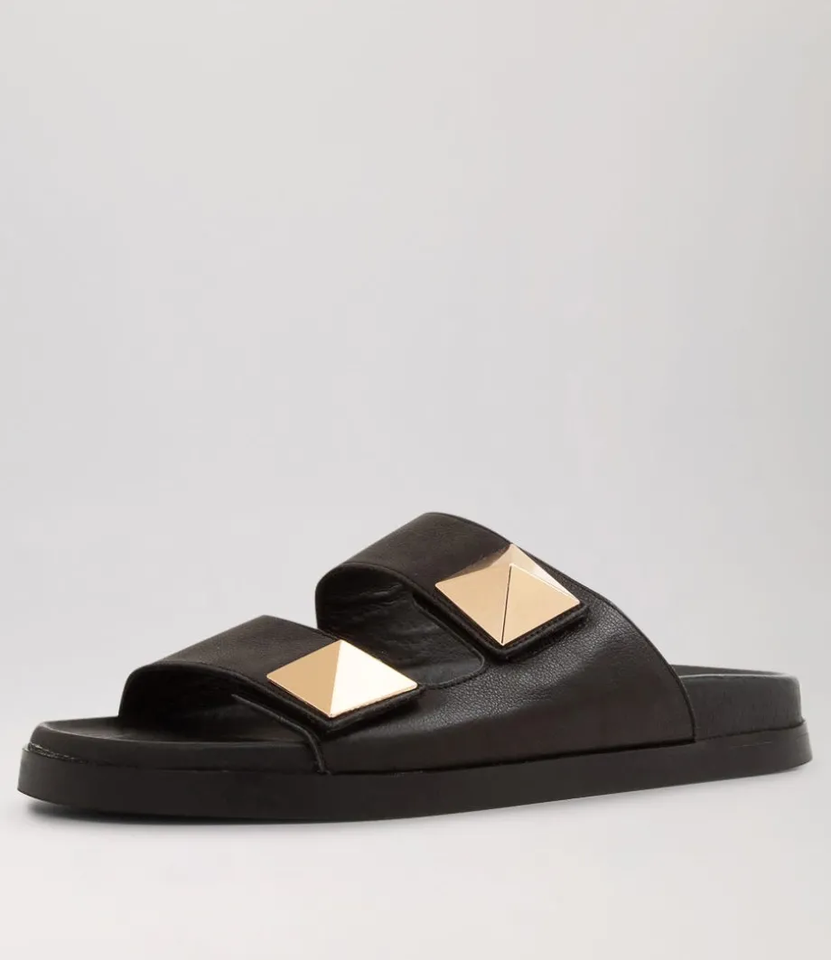 Redding Black Leather Slides