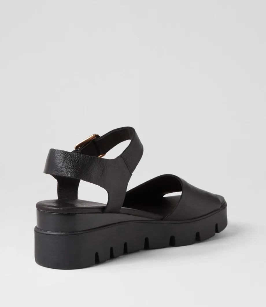 Reesen Black Leather Sandals