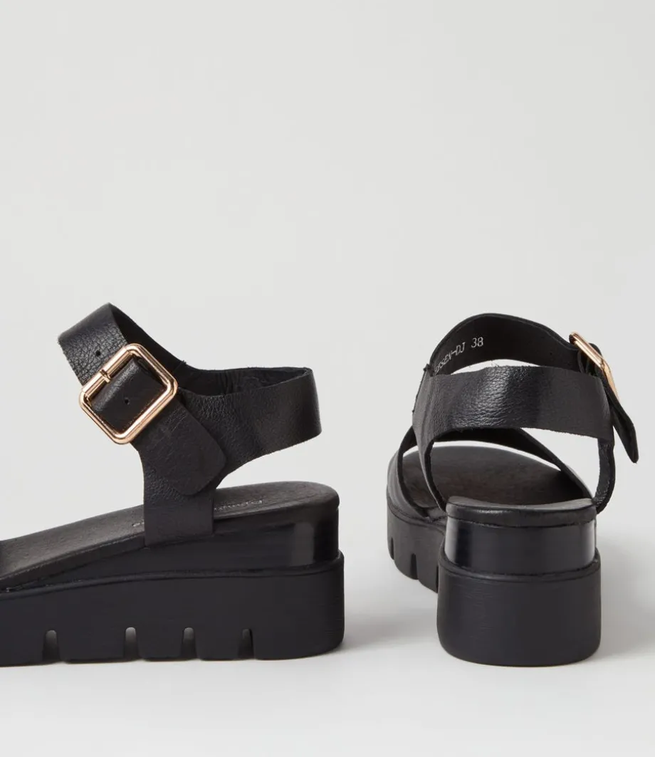 Reesen Black Leather Sandals
