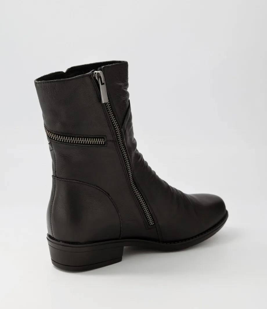 Renu Black Leather Ankle Boots
