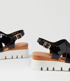 Riku Black Natural White Patent Sandals
