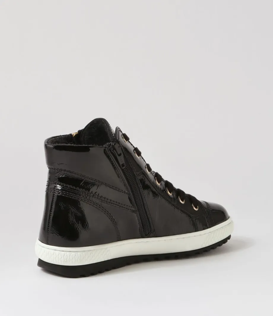 Riley Schwarz Patent Leather Lace Up Boots