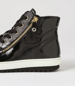 Riley Schwarz Patent Leather Lace Up Boots