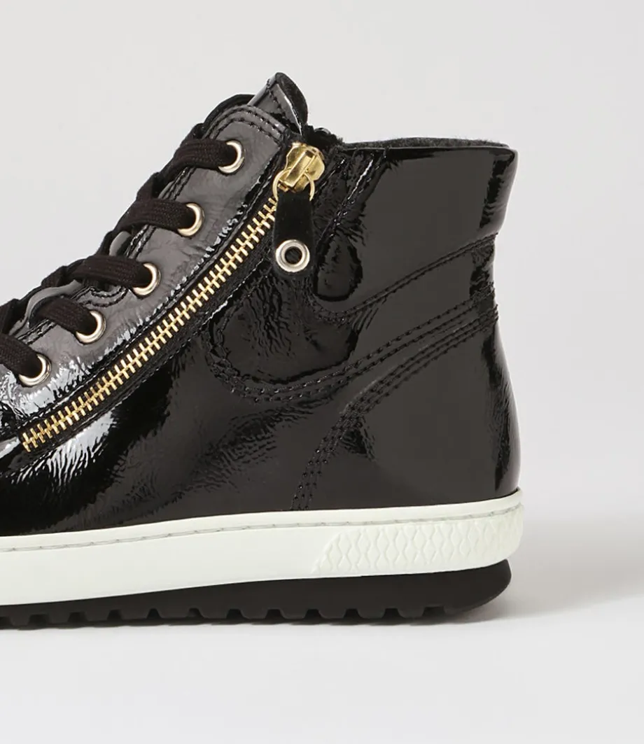 Riley Schwarz Patent Leather Lace Up Boots